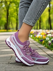 economico Sneakers da donna-scarpe da ginnastica da donna in maglia viola – scarpe da passeggio traspiranti e leggere con un design elegante per attività sportive e gite casual