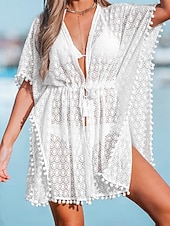 cheap Beach Dresses-Women's Mini Dress White Dress Beach Dress Cover Up Elegant Vintage Fashion Batwing Sleeve Daily Outdoor Beach Loose Fit Plain Short Sleeve V Neck White Summer Spring