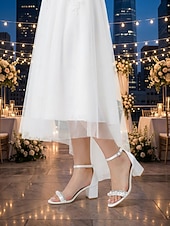 halpa Morsian-Naisten norsunluunväriset kristallipalikkakorkosandaalit, elegantit nilkkaremmillä varustetut hääkengät moderneihin kaupunkihäihin