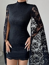 economico miniabito nero-Per donna Abito Lungo Maxi Abito Mini Abito Abito nero Abito in Pizzo Vestito Casual Elegante Moda Moderno Quotidiano Vacanza Uscire Vestibilità regolare Floreale Semplice Manica Lunga Collo alla