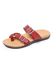 preiswerte Rutschsandalen-Rote Damen-Komfortsandalen mit Doppelschnalle – gepolstertes Fußbett, verstellbare Riemen, stützende flache Schuhe zum Gehen, Reisen, für Outdoor-Aktivitäten und den Alltag