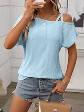 economico T-shirt semplice-Per donna Maglietta Semplice Moda Elegante Classico Manica Corta Senza Spalle Top Regolari Quotidiano Uscire Weekend Blu Nero Bianco Rosa Albicocca Estate Primavera