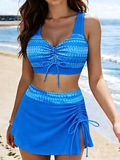 levne Sady bikin-Dámské Plavky Bikiny 2 ks Sukně Plavky Zaštíhlující Vysoký pas Štíhlý Volná záda prázdniny Vinobraní Grafika Puntíky Kopeček Bez rukávů Plavky