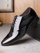 economico Scarpe Oxford-scarpe eleganti da uomo in pelle verniciata marrone scuro con lacci - calzature formali ed eleganti per riunioni di lavoro, eventi eleganti e matrimoni