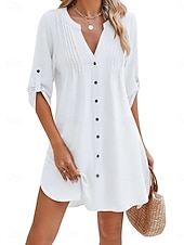 Недорогие Пляжные платья-Жен. Мини-платье Белое платье пляжное платье Черное платье Накидка Элегантный стиль Мода Классика Повседневные на открытом воздухе Пляж Стандартный Полотняное плетение Длинный рукав V-образный вырез