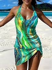 Недорогие Танкини-Жен. Купальники Танкини Юбки купальник Элегантный стиль Отпуск Графика Геометрический принт НАЙКА НЕКО Без рукавов Купальники