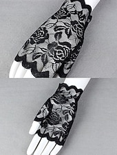 baratos Casamento ACC-Luvas femininas de renda, confeccionadas em renda de poliéster, disponíveis em diversas cores, perfeitas para casamentos, festas e ocasiões especiais.