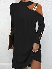 cheap Plain Dress-Women's Mini Dress Shift Dress Casual Daily Regular Fit Plain Long Sleeve High Neck Blue Black White Pink Summer Spring Fall