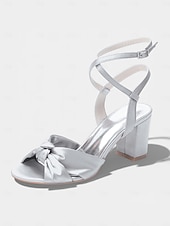 economico Damigella d&amp;#39;onore-sandali da donna con tacco a blocco in raso fucsia, scarpe eleganti con cinturino alla caviglia e fiocco per damigelle d'onore per matrimoni all'aperto in giardino