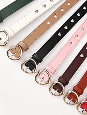 baratos Dia dos Namorados-Cinto feminino ajustável com fivela em formato de coração, em couro sintético, disponível em diversas cores, perfeito para presentes de Dia dos Namorados e para uso diário.