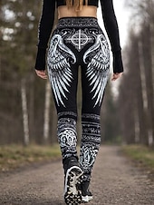 economico stampa vichinga-Per donna Leggings Vacanza Vintage Stile Etnico Lunghezza intera Vita Alta Grafico Astratto Stampa 3D Comodità Asciugatura Rapida Traspirabilità Alta elasticità Quotidiano Casa All'aperto Nero Estate