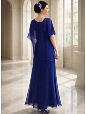 cheap Ankle Length-A-Line Ankle Length Party Dress Cocktail Dress Wedding Guest Dress Mother of the Bride Dress Short Sleeve Square Neck Elegant Simple Formal Wedding Guest Formal Evening Chiffon with Solid Color