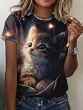 Χαμηλού Κόστους Ζώα tee-Γυναικεία Μπλουζάκι Στάμπα Γραφική Ζώο Βίντατζ Στυλάτο Κλασσικό Κοντομάνικο Στρογγυλή Ψηλή Λαιμόκοψη Στρογγυλή Λαιμόκοψη Κανονικά μπλουζάκια Καθημερινά Σαββατοκύριακο Θαλασσί Μαύρο Βαθυγάλαζο Μπεζ