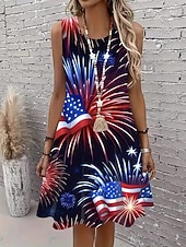  Ziua Independenței Patriotism Femei Rochie Mini Sundress Rochie A Line Rochie Off The Shoulder Vacanță Casual Boho Plajă Vacanță Ajustare Regulată Grafic Steag Steag Fără Mâneci Gât Crew Albastru