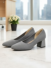 abordables Zapatos de salón de tacón ancho-Zapatos de tacón de bloque con puntera de punto en beige y negro para mujer: cómodos zapatos sin cordones transpirables para desplazamientos diarios de negocios y trabajo de oficina. &amp;damas