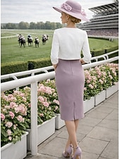 abordables Ensembles de robes pour maman-Deux Pièces Fourreau Colonne Ensembles de Robes Mi-long Robe d'invité de mariage Robe de Mère de Mariée  Manche 3/4 Bijoux Élégant robe demoiselle d honneur Église Chiffon Satin Dentelle Robes avec