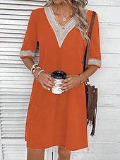 ieftine Rochii Albe Casual-Pentru femei Rochii Lungime Genunchi Rochie albă Modă Modern În aer liber Vacanță Ieșire Potrivire Largă Simplu Manșon Jumate În V Albastru piscină Negru Alb Portocaliu Vară Primăvară