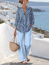 abordables Trajes de blusa para mujer-Mujer Conjuntos de dos piezas Conjuntos de pantalones Bolero Manga 3/4 Escote en Pico Graphic Geométrico Estampado Diario Elegante Casual Diario Playa Rosa Azul Piscina Verde Trébol Primavera verano