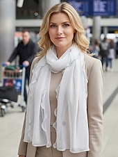 baratos Lenços Femininos-Lenço feminino leve em poliéster – várias cores, design macio e elegante, ideal para férias e uso casual no dia a dia.