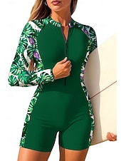 baratos Rash Guards de Uma Peça-Mulheres Padrão Anti Atrito Maiô de surfe de uma peça Roupa de banho Floral Tropical Bloqueio de cores Zip Up Com sutiã embutido Bojo Removível Proteção Solar UV UPF50+ Ultra Leve (UL) Manga Longa