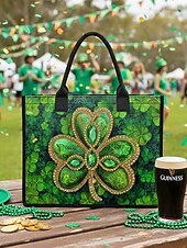  حقيبة تسوق نسائية ليوم القديس باتريك - أنماط متعددة، سعة كبيرة، مصنوعة من البوليستر المطبوع، مثالية للاحتفالات.