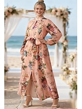 preiswerte Semi-formal / Cocktail-Zweiteilig A-Linie Knöchellänge Kleid für Hochzeitsgäste Kleider für Hochzeitsgäste Elegant Täglich Langarm Hoher Ausschnitt Gartenparty Formell mit Blumenmuster