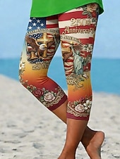 Independence Day American Anniversary Patriotic Women's Capri Pants Leggings Vacation Hawaiian Stylish Capris Medium WaistPantsFlag National Flag Comfort High Elasticity Vacation Formal