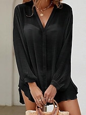 olcso Strand ruhák-Női Mini ruha Fehér ruha Strandruha Fekete ruha Elegáns Divat Klasszikus Napi Szabadtéri Tengerpart Laza öltözet Sima Hosszú ujj V-alakú Fekete Fehér Nyár Tavasz