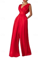 economico Tuta-Per donna Normale Tuta Elegante Tinta unica Senza Maniche Gamba larga Scollo a V Pieghettato Vacanza Ferie Vestibilità regolare Nero Verde militare Rosso Estate