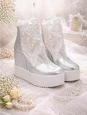 olcso Menyasszony-Női Esküvői cipők Csizmák Valentin-napi ajándékok Szandál csizma Nyári csizma Parti Menyasszonyi cipők Koszorúslány cipő Talp Ék Ék sarkú Elegáns Divat Szexi Csipke PU Papucs Fekete Fehér Forgásc