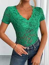 economico Top in Pizzo-Per donna Blusa Top in pizzo Floreale Semplice Elegante Sexy Classico Manica Corta Scollo a V Top Regolari Quotidiano Ferie Uscire Nero Bianco Rosso Verde Estate Primavera