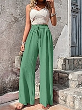 economico gamba larga e vita alta-Per donna Pantaloni Pantaloni Larghi Pantaloni casual Pantaloni a Nido d'Ape Vacanza Moda Streetwear Lunghezza intera Vita Alta Semplice Coulisse Tasca Gamba larga Comodità Leggero Morbido