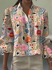 economico Camicie-Camicia da donna in lino come traspirante leggera grafica a pois elegante bohemia vintage a maniche lunghe camicia colletto top regolari lavoro quotidiano vacanza volant blu rosa beige estate