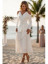 cheap Semi-formal / Cocktail-Two Piece A-Line Ankle Length Wedding Guest Dress Wedding Guest Dresses Elegant Daily Long Sleeve Spaghetti Strap Garden Party Wedding Guest with Strappy