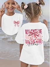 cheap Girl's 3D Playful Humor-Valentines Girls' 3D Graphic Bow tie T shirt Tee Short Sleeve 3D Print Summer Spring Sports Fashion Streetwear Kids 4-12 Years Crew Neck Casual Daily Outdoor Regular Fit