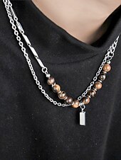 Недорогие Мужские украшения-Мужское ожерелье из сплава и бусин тигрового глаза, двухслойная цепочка с подвеской, повседневный стиль бохо, прочное и стильное, идеально подходит для отдыха, курортной одежды и повседневной носки.
