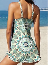 abordables Tankinis-Mujer Bañadores Tankini Falda Traje de baño Elegante Vacaciones Floral Graphic Escote en Pico Sin Mangas Trajes de baño