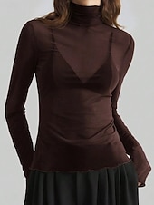 economico Top in Pizzo-Per donna Blusa Patchwork Rete Tinta unica Elegante Classico Moderno Manica Lunga Dolcevita Top Regolari Quotidiano Ferie Uscire Blu Nero Rosso Marrone Verde Estate Primavera Autunno Inverno