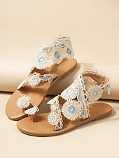 voordelige Bruid-Ivoorwitte kanten platte sandalen voor dames, elegante boho bruidsschoenen voor een strandbruiloft