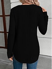 economico T-shirt semplice-Per donna Blusa Bottoni Tinta unica Elegante Casual Manica Lunga Scollo a V Top Regolari Quotidiano Nero Bianco Fucsia Cachi Primavera Autunno Inverno