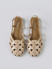 abordables Mujeres-Sandalias de pescador de charol tejido color nude para mujer: elegantes sandalias de estilo tropical, transpirables y con tira trasera para cruceros de lujo y excursiones en tierra en verano.