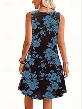 abordables Vestidos florales-Mujer Vestido hasta la Rodilla Vestido informal Vestido de una línea Vestido de flores Vestido de verano Elegante Casual Cita Ajuste regular Floral Sin Mangas Escote en Pico Camiseta con cuello