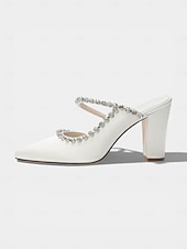 cheap Mother of Bride/Groom-Women's Ivory Block Heel Pumps with Rhinestone Strap, Elegant Mother of the Bride Shoes for Outdoor Garden Weddings