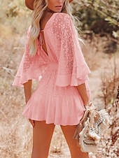 cheap Plain Dress-Women's Mini Dress A Line Dress Vacation Casual Outdoor Going out Regular Fit Solid Color 3/4 Length Sleeve V Neck Black White Pink Beige Summer Spring