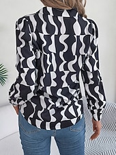 Недорогие Цветочные блузки-Жен. Рубашка Рубашка на пуговицах Повседневная рубашка Пуговицы Геометрический принт Стиль Классика Современное Длинный рукав Рубашечный воротник Обычные топы Повседневные Офис Праздники