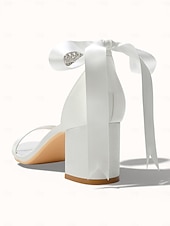 economico sposa-sandali da donna con tacco a blocco color argento, scarpe da sposa aperte con cinturino alla caviglia in cristallo per matrimoni in chiesa