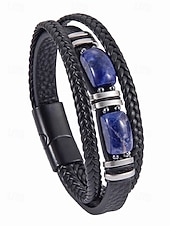 economico Gioielli da uomo-Bracciale da uomo in pietra naturale e finta pelle, cinturino da polso casual intrecciato in vari colori, gioielli alla moda da uomo per l'abbigliamento casual quotidiano e lo street style