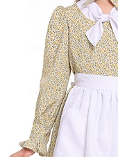  250e anniversaire des États-Unis Période coloniale 19ème siècle Robe Prairie Ensemble bonnet et tablier Manches longues Fille pionnière Epoque Coloniale Guerre d'indépendance américaine Fleuri