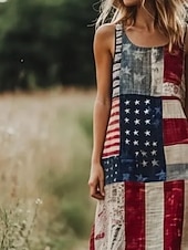  Ziua Independentei Pentru femei Rochie Maxi lungă Rochie casual Rochie Slip Modă De Bază Modern Zilnic În aer liber Plajă Potrivire Largă Steagul american Fără manșon Stil Nautic Roșu-aprins Var