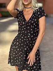 economico Abiti floreali-Per donna Abito maxi Abito a trapezio Vacanza Casual All'aperto Uscire Vestibilità regolare Floreale Grafico Manica Corta Scollo a V Nero Bianco Marrone Verde Estate Primavera